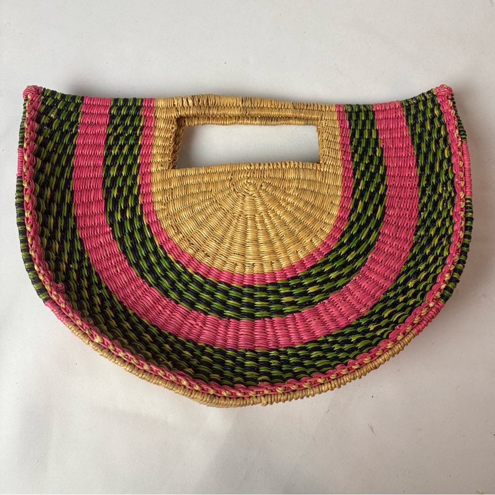 Nena & Co Ghana Hand Dyed Elephant Grass Crescent Straw Fair Trade Half Moon